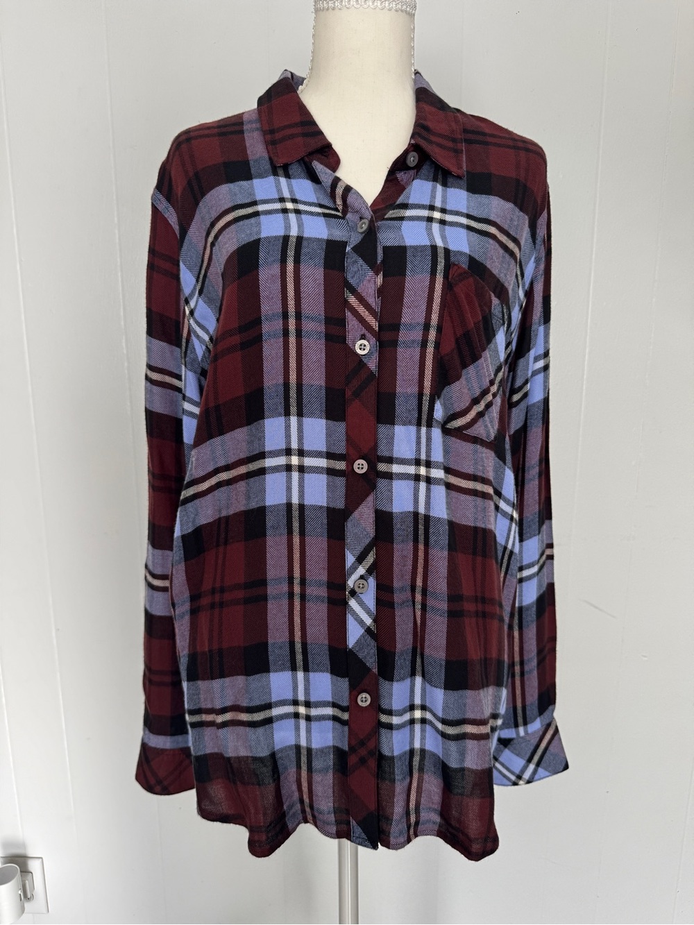 NWT Rails Burgundy and Light Blue Plaid Button-Down Shirt
